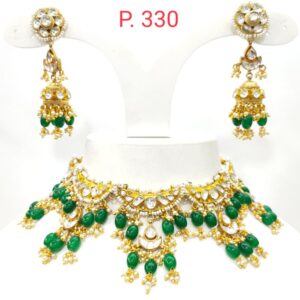 Morden choker hanging blue stone with kundan work necklace set 1596
