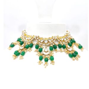 Morden choker hanging blue stone with kundan work necklace set 1596