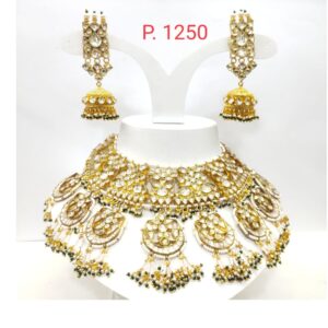Antique Traditional with full kundan work and hanging black moti necklace set 1595