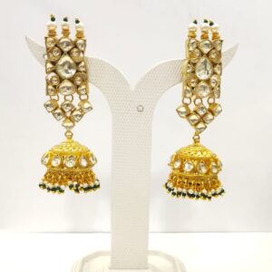 Antique Traditional with full kundan work and hanging black moti necklace set 1595