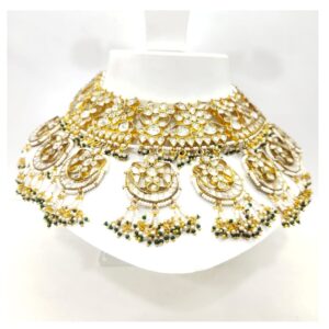 Antique Traditional with full kundan work and hanging black moti necklace set 1595