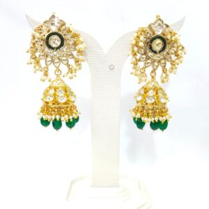 Choker flower style kundan work with hanging Beard & white moti necklace set 1594