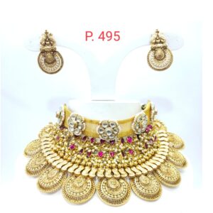 Antique with bit work full choker and gold plated wedding necklace set 1592