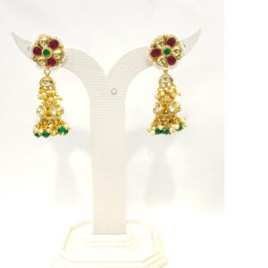 Antique choker with flower design and hanging blue emerald & ruby stone necklace set 1591