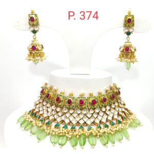 handmade emeral and ruby stone work with Traditional Antique style work necklace set 1590