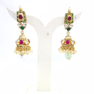handmade emeral and ruby stone work with Traditional Antique style work necklace set 1590