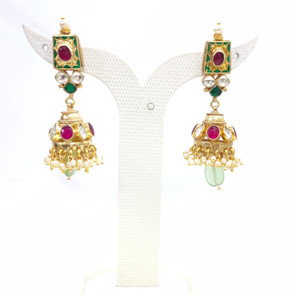 handmade emeral and ruby stone work with Traditional Antique style work necklace set 1590 - Image 2