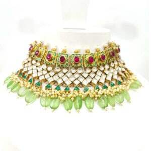 handmade emeral and ruby stone work with Traditional Antique style work necklace set 1590