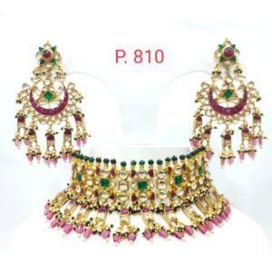 Traditional Antique style with handmade emeral and ruby stone work necklace set 1589