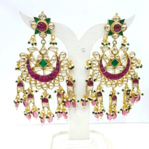 Traditional Antique style with handmade emeral and ruby stone work necklace set 1589