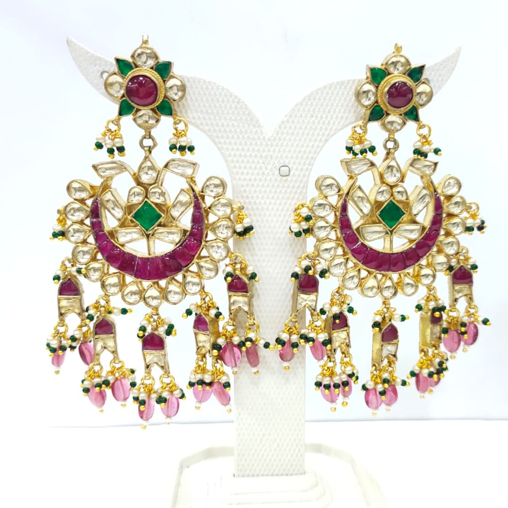 Traditional Antique style with handmade emeral and ruby stone work necklace set 1589 - Image 2