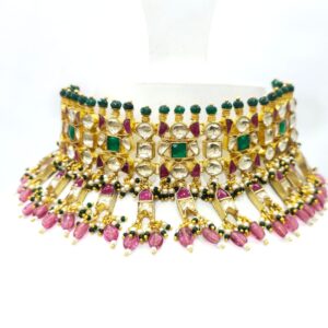 Traditional Antique style with handmade emeral and ruby stone work necklace set 1589
