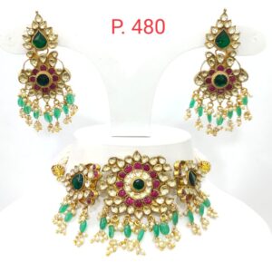 Antique Traditional kundan choker with emerald and ruby stone necklace set 1588