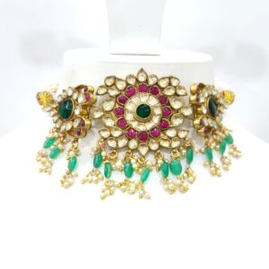 Antique Traditional kundan choker with emerald and ruby stone necklace set 1588