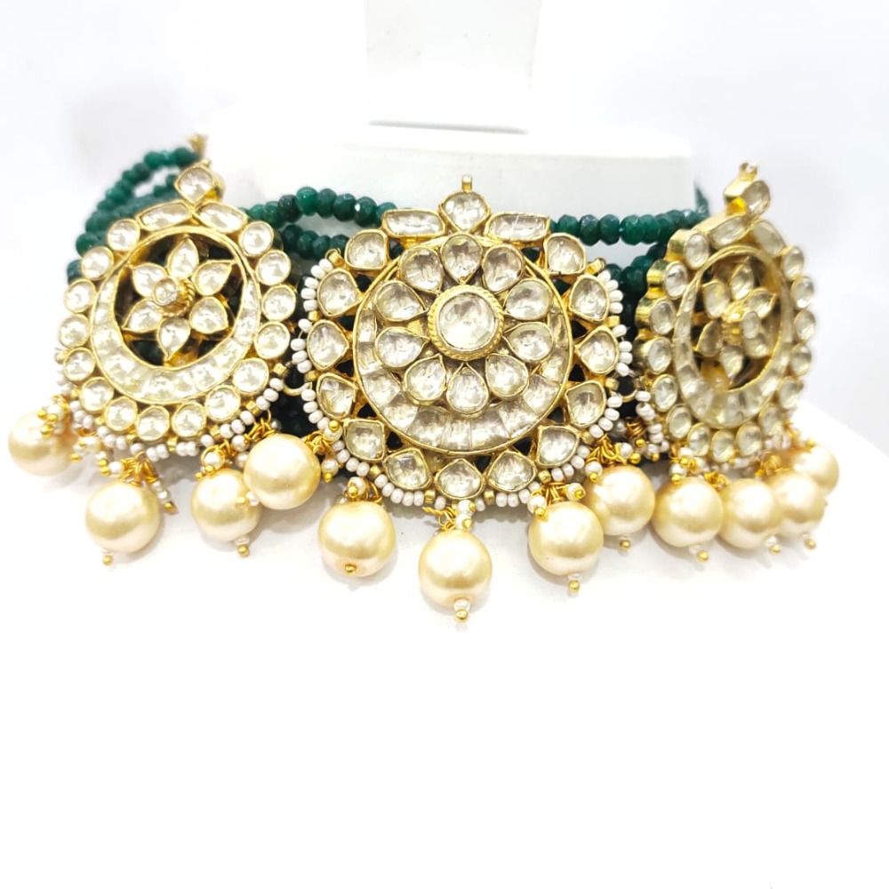 Bridal set for women with kundan and hanging white moti necklace set 1586