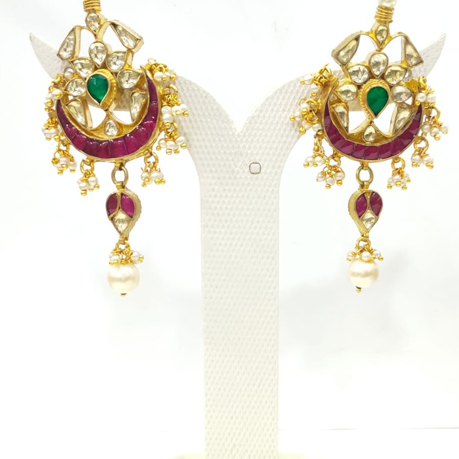 Gold plated with choker kundan work Traditional and emerald and ruby stone set 1584 - Image 2