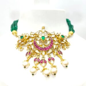 Gold plated with choker kundan work Traditional and emerald and ruby stone set 1584