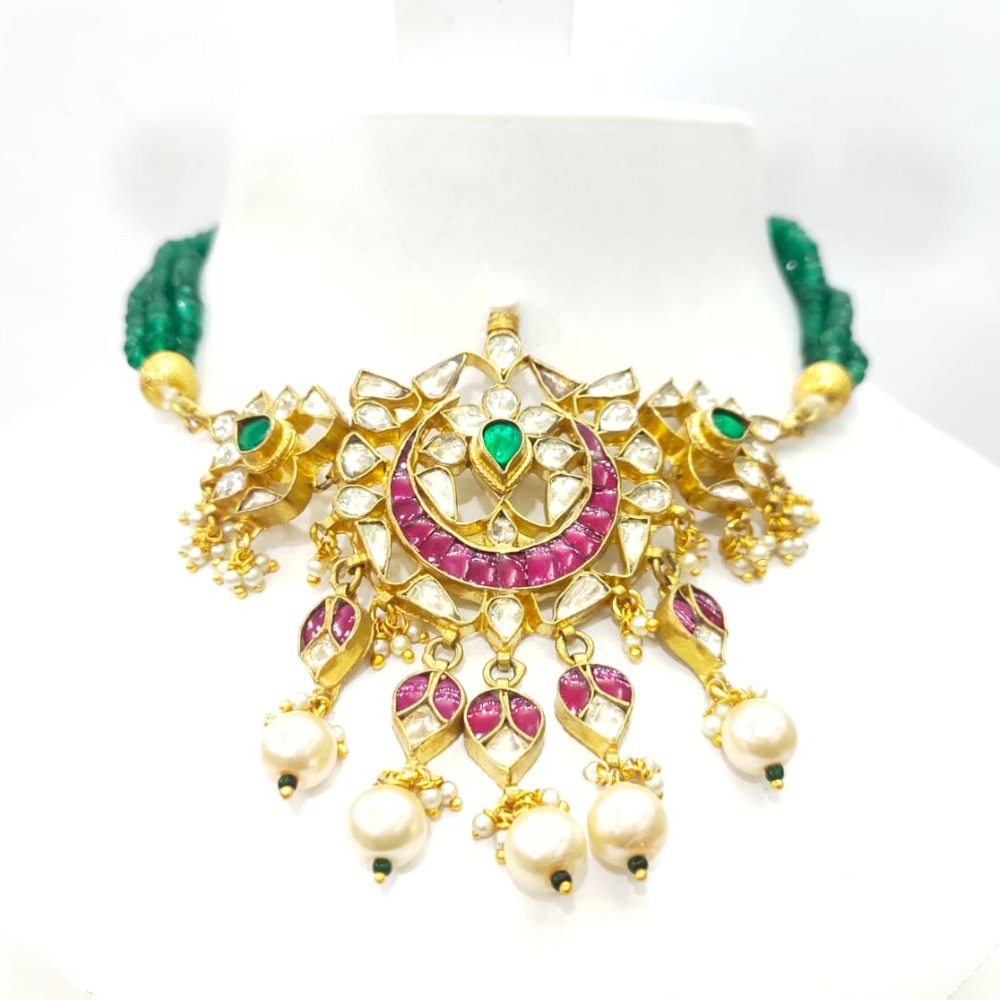 Gold plated with choker kundan work Traditional and emerald and ruby stone set 1584