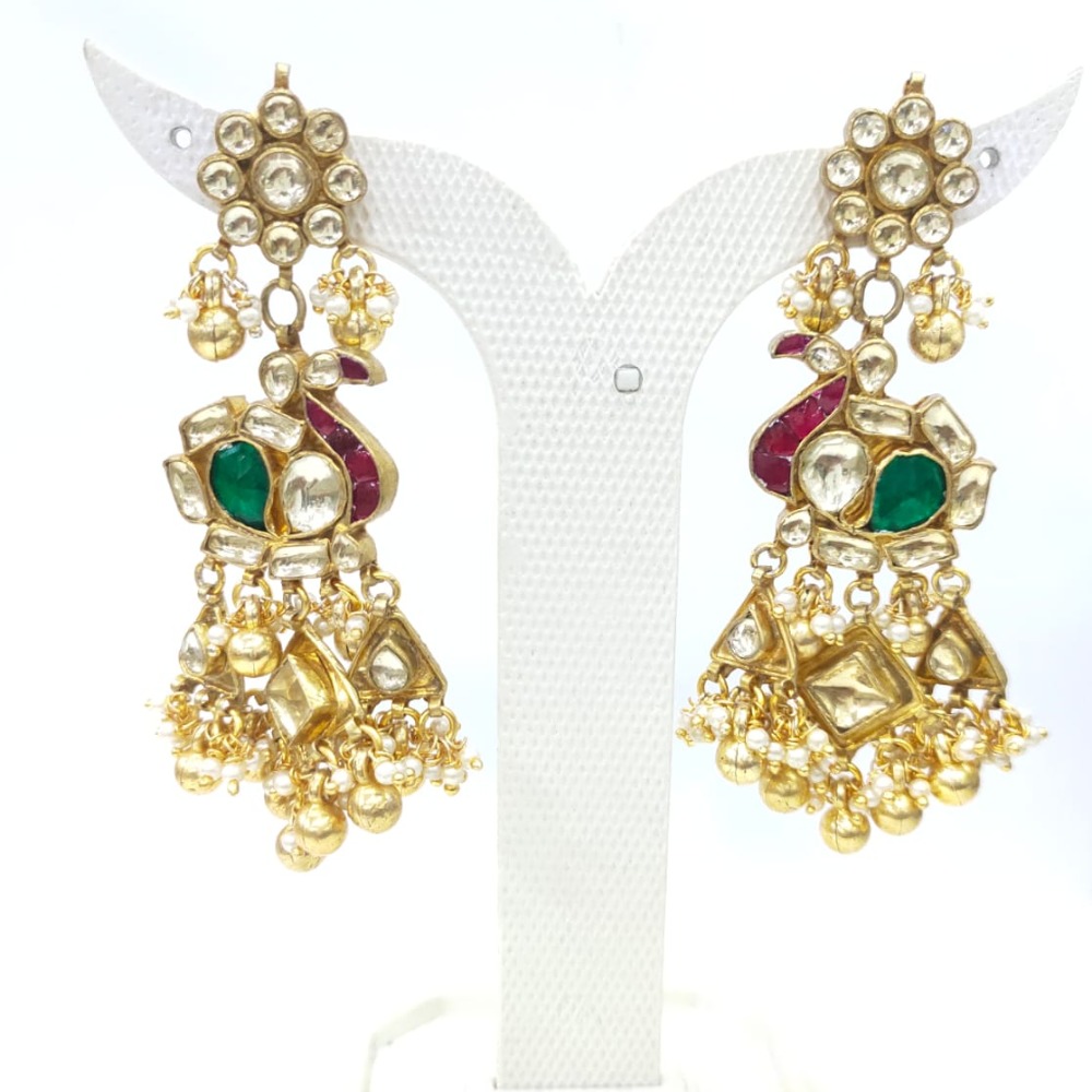 Hanging gold plated with kundan with peacock style & emerald and ruby stone work set 1583 - Image 2