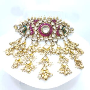 Hanging gold plated with kundan with peacock style & emerald and ruby stone work set 1583