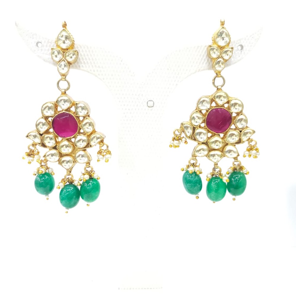 Maharani style choker kundan work with hanging emerald moti & ruby necklace set 1582 - Image 2
