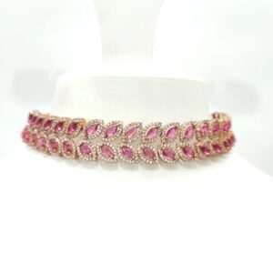 Rose Gold polish stone & Diamond choker set 1494
