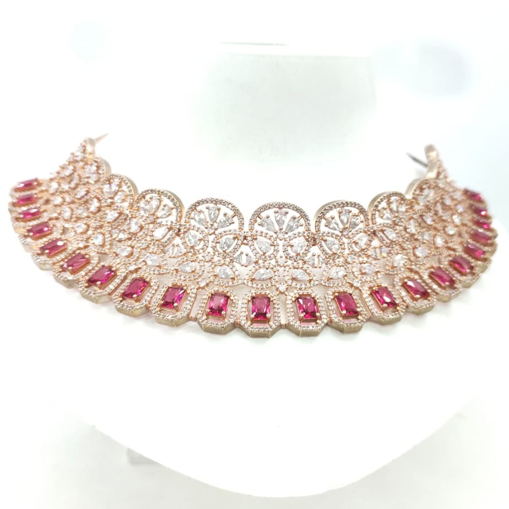 Gold plated with ruby stone full choker necklace set 1492
