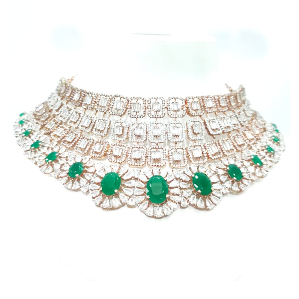 Emerald stone gold plated silver choker necklace set 1490