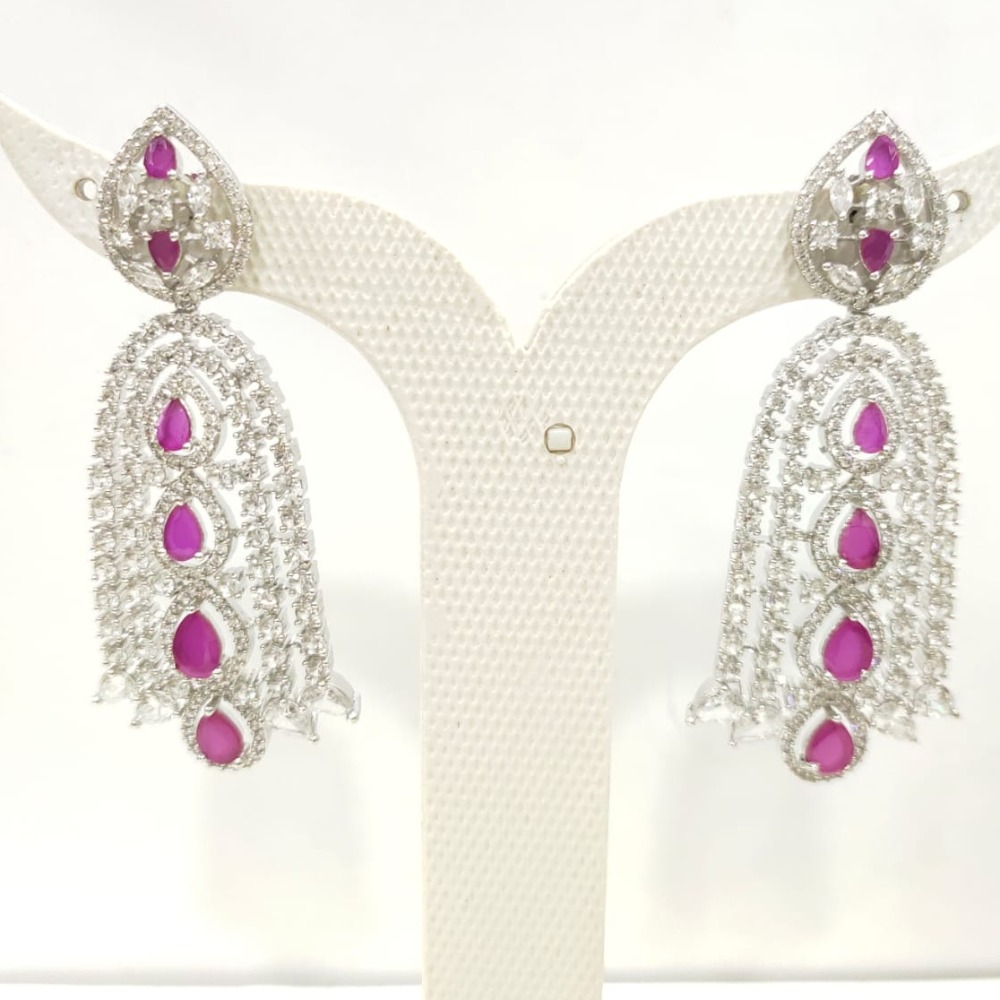 Bit work silver color choker with ruby necklace set 1448 - Image 2
