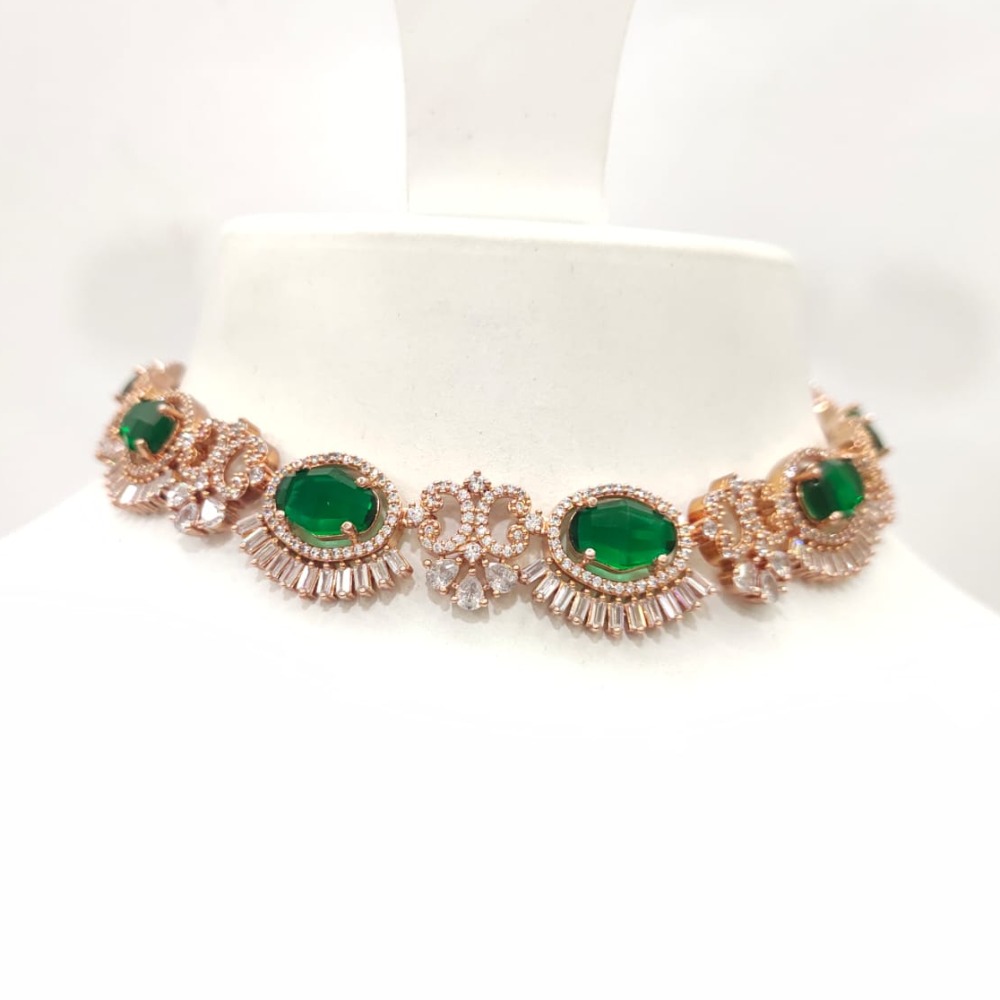 Antique gold plated full choker with emerald diamond work necklace set 1441