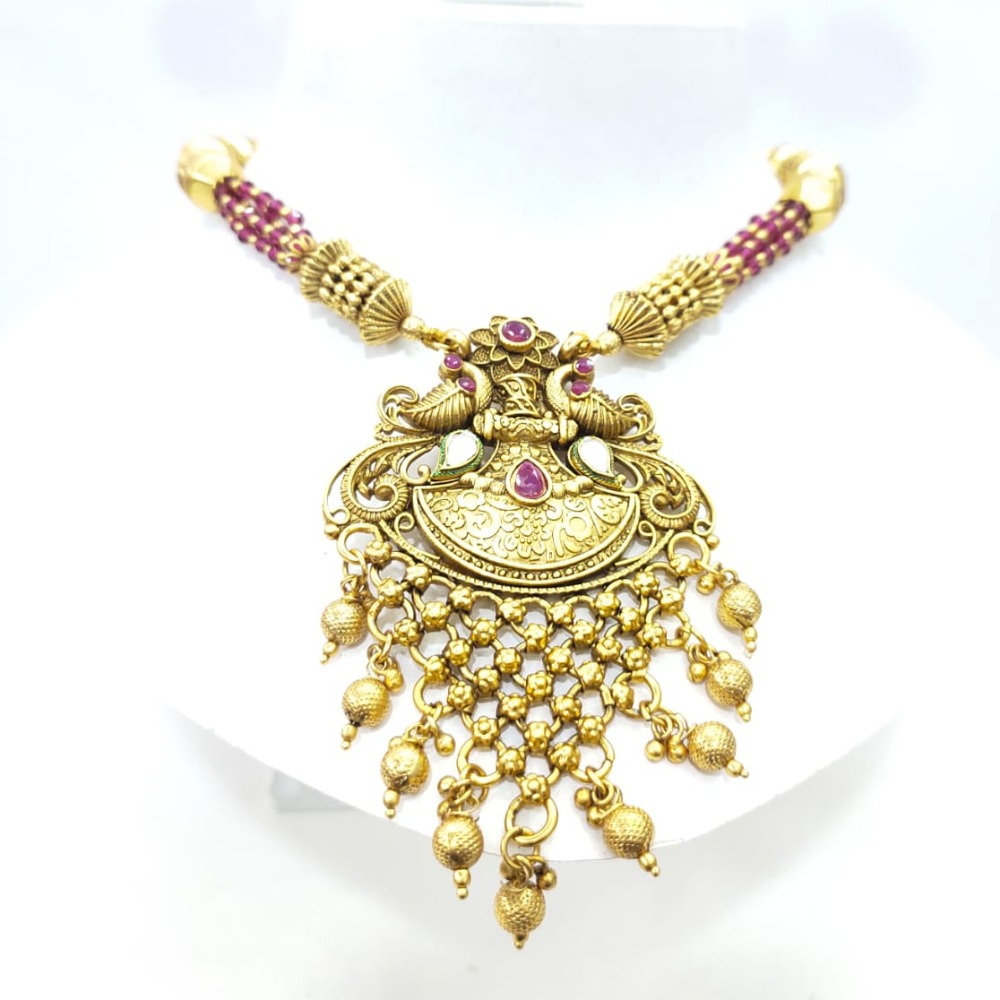 Gold plated with peacock design choker & ruby necklace set 1440
