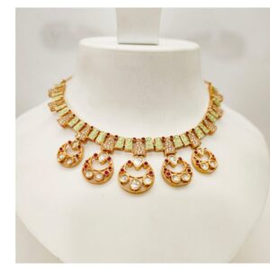 Choker kundan work with green design emerald and ruby stone necklace set 1437