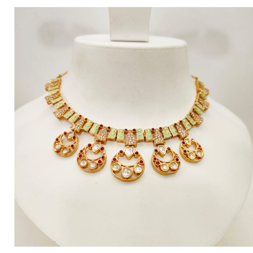 Choker kundan work with green design emerald and ruby stone necklace set 1437