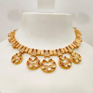 Choker kundan work with gold design emerald and ruby stone necklace set 1436