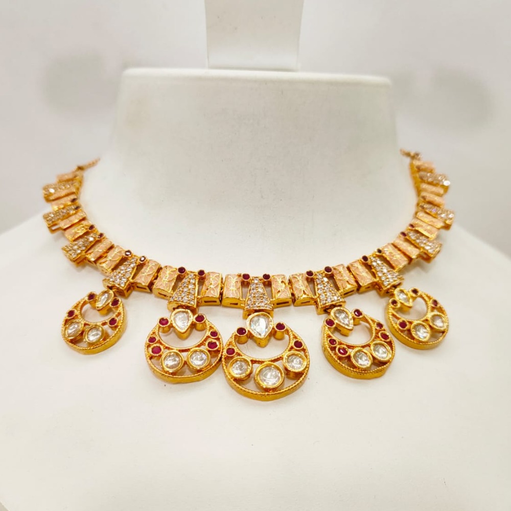 Choker kundan work with gold design emerald and ruby stone necklace set 1436