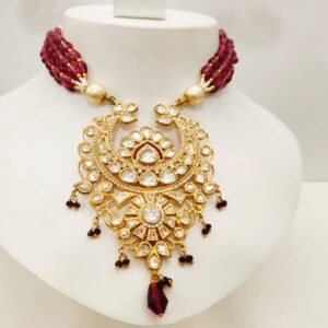 Hanging ruby with choker moon style antique necklace set 1435