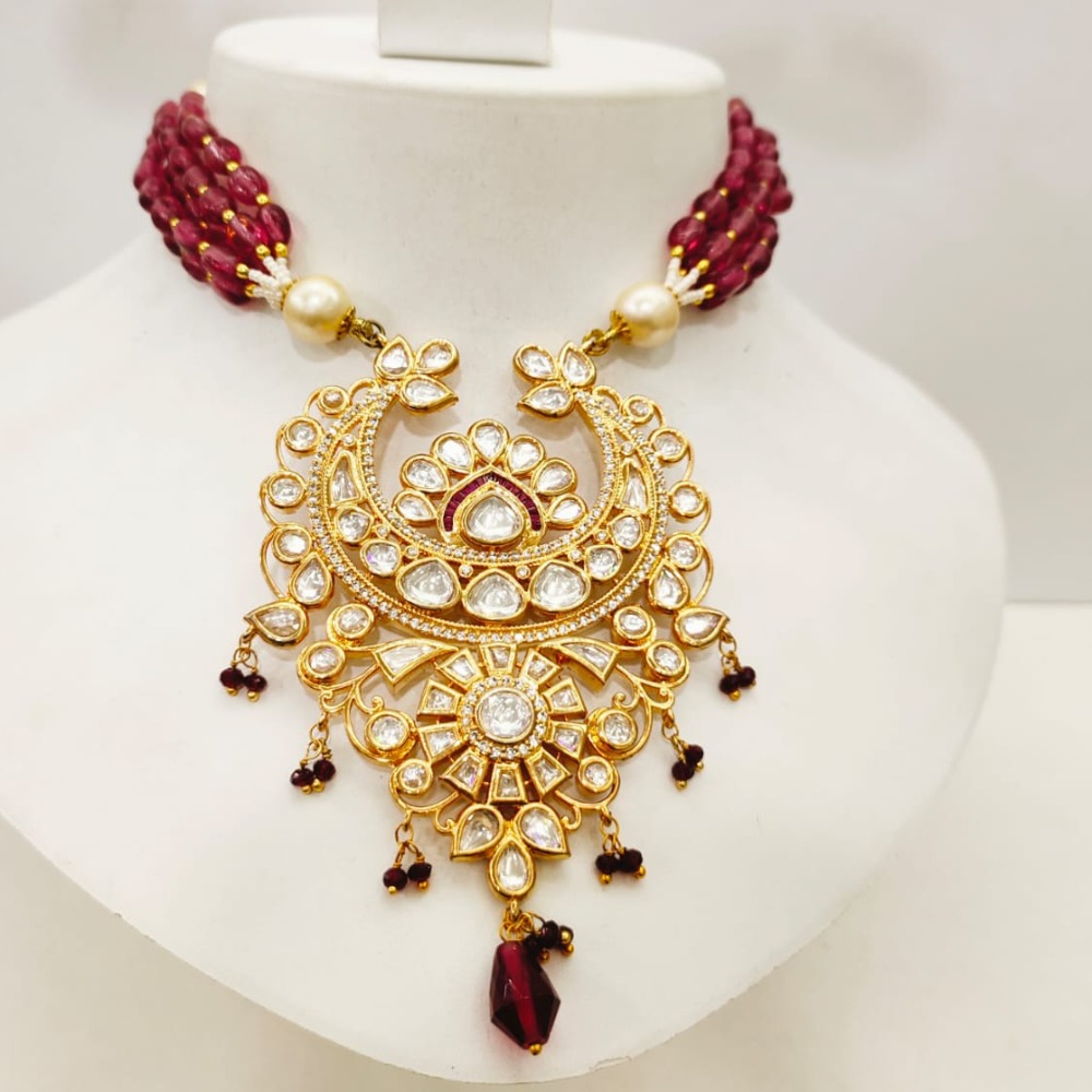 Hanging ruby with choker moon style antique necklace set 1435