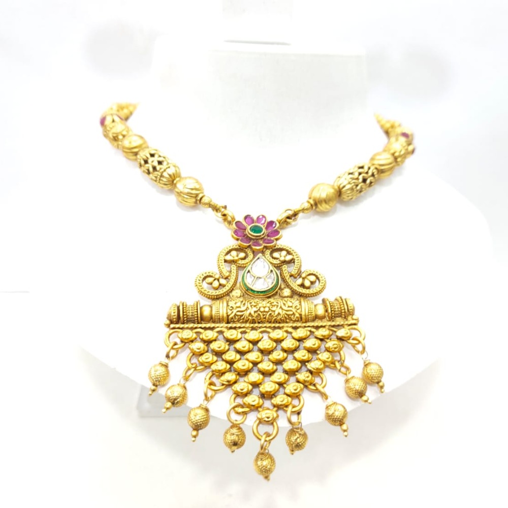 Gold plated antique choker with kundan work necklace set 1434