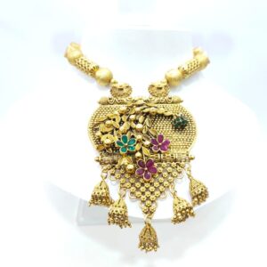 Gold plated full flower design with emerald and ruby stone work set 1433