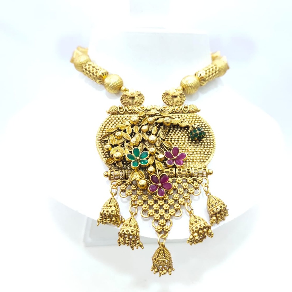 Gold plated full flower design with emerald and ruby stone work set 1433