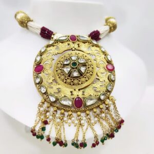 Antique design round shape with hanging string emerald and ruby stone set 1427