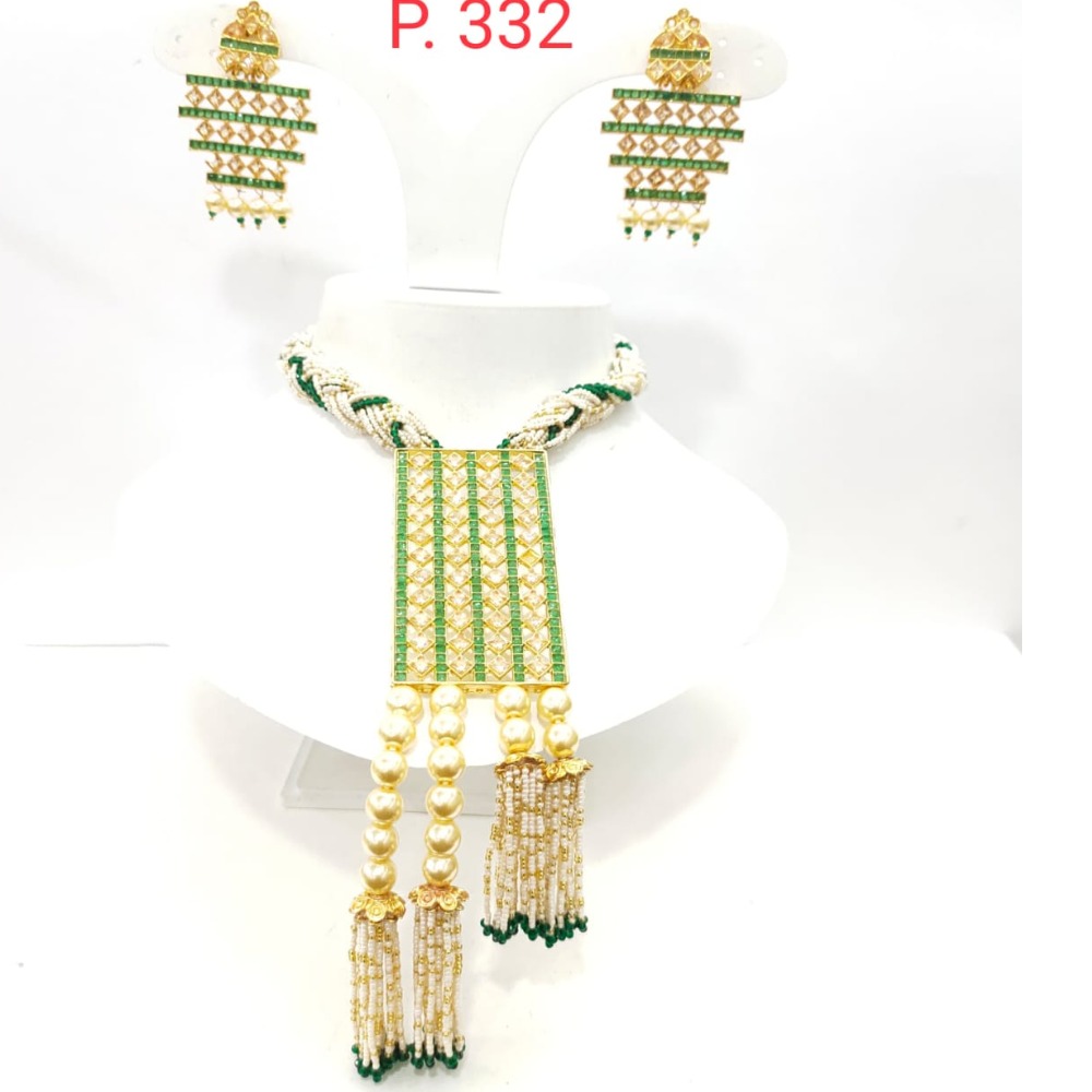 Antique choker with white and green string choker necklace set 1421 - Image 3