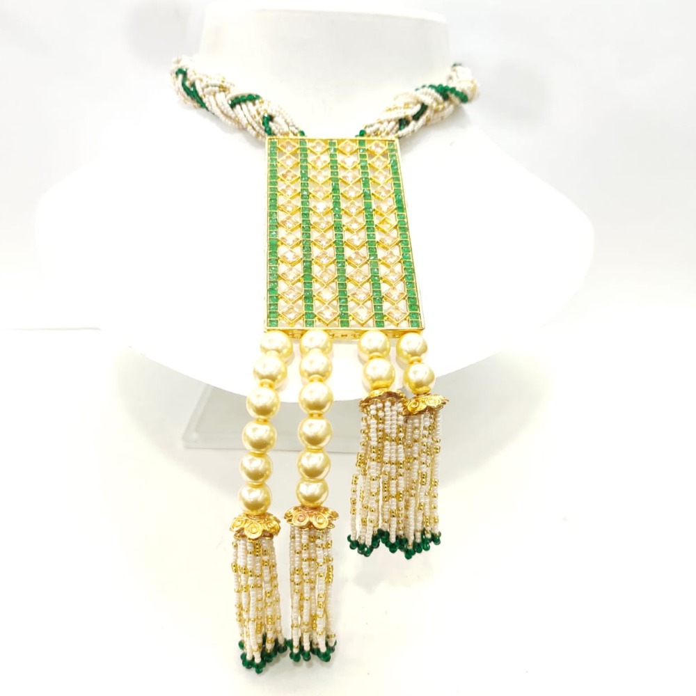 Antique choker with white and green string choker necklace set 1421