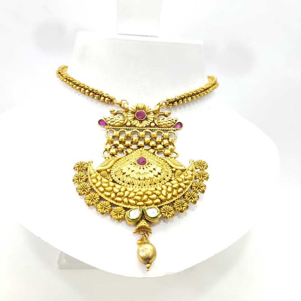 Antique Gold plated Flower & Peacock Design Necklace set 1414