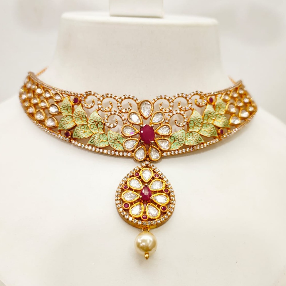 Maharani choker kundan work with hanging moti necklace set 1484