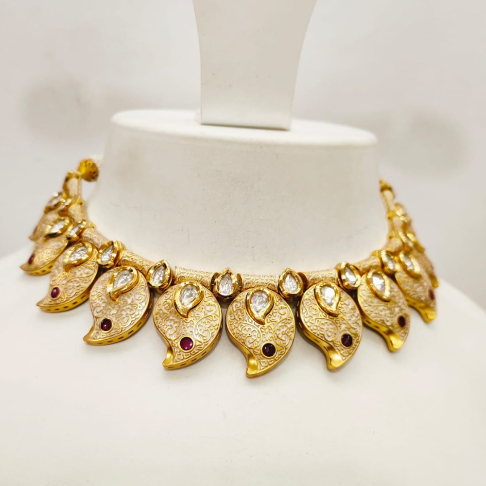 Antique gold plated with kundan work & full choker necklace set 1482