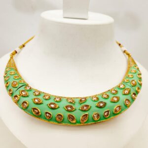 Antique Gold Tone Mint Color choker Necklace set 1411