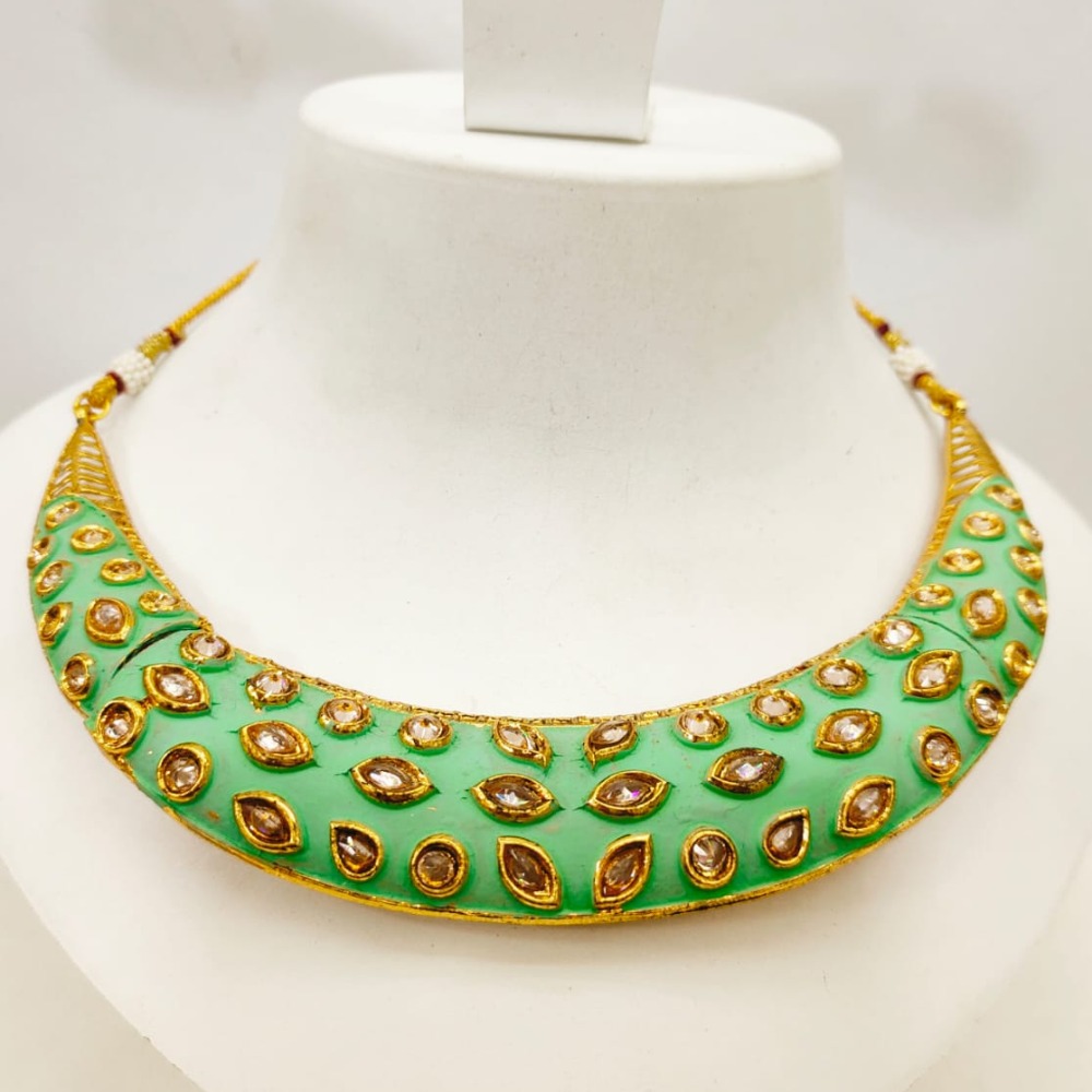 Antique Gold Tone Mint Color choker Necklace set 1411