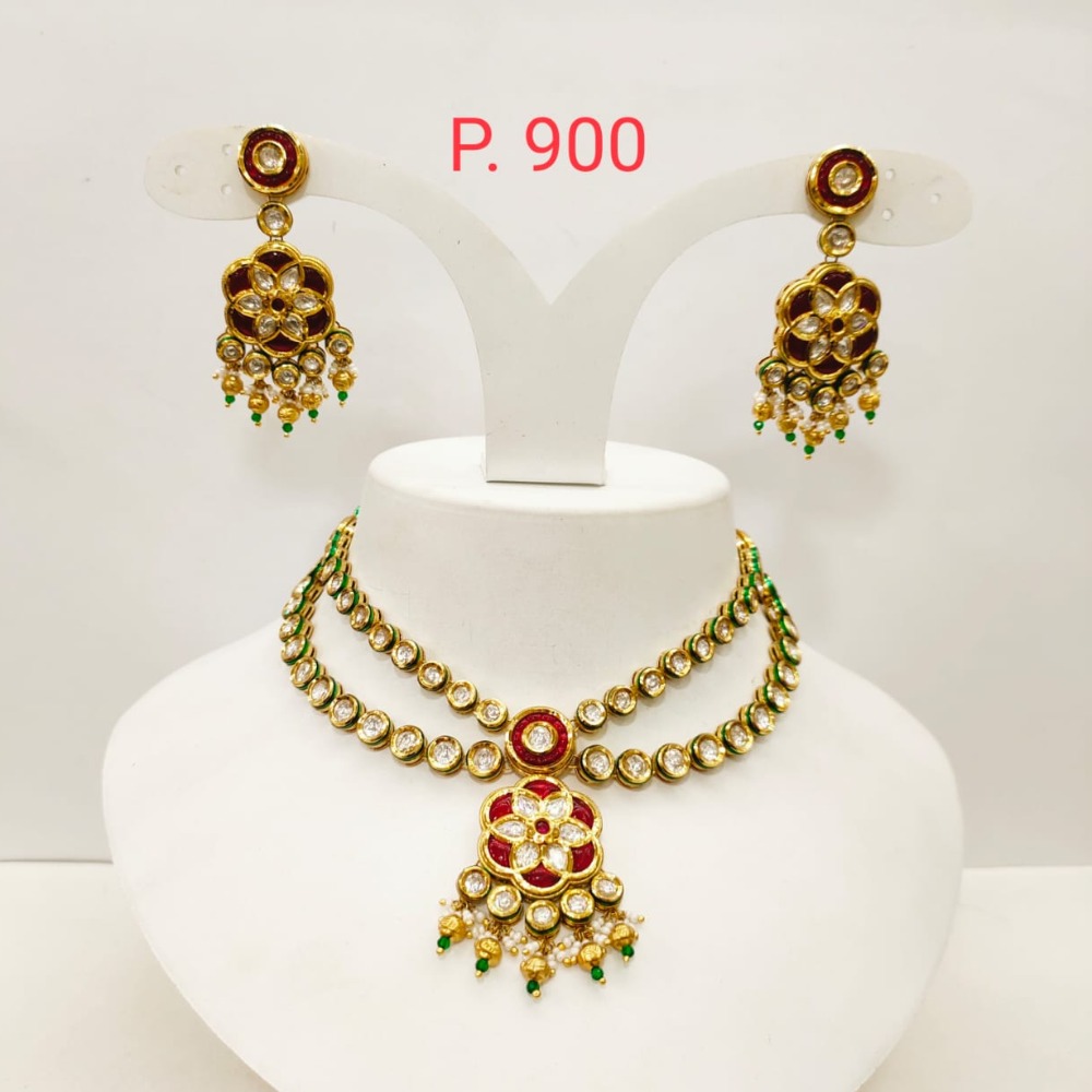 Hand made work with kundan work & ruby stone work necklace set 1481 - Image 3