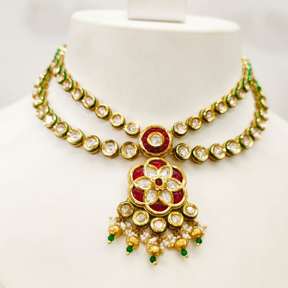 Hand made work with kundan work & ruby stone work necklace set 1481